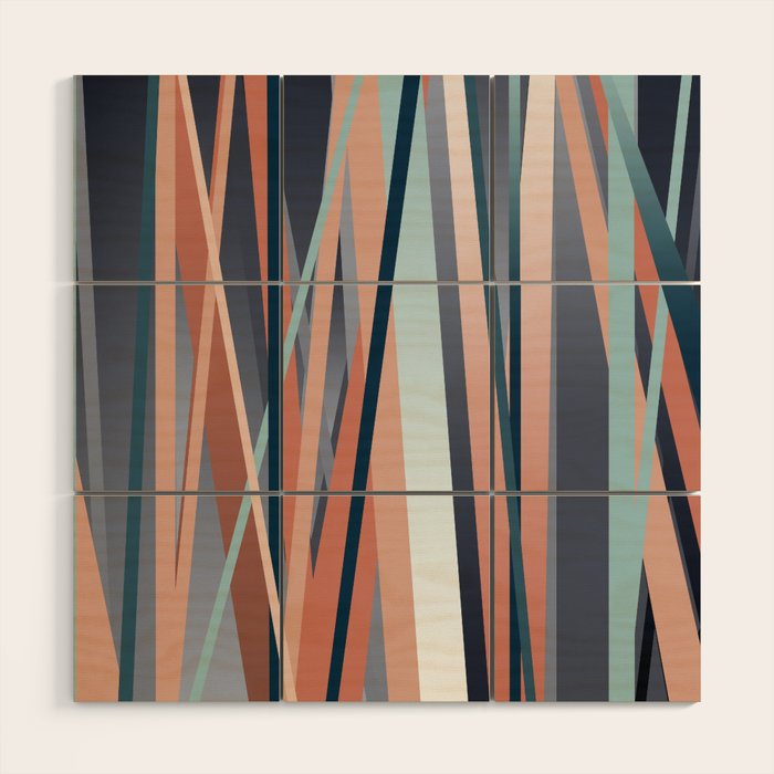 Stripes Abstract, Navy, Teal, Coral Pink Wood Wall Art Gallery Image 1