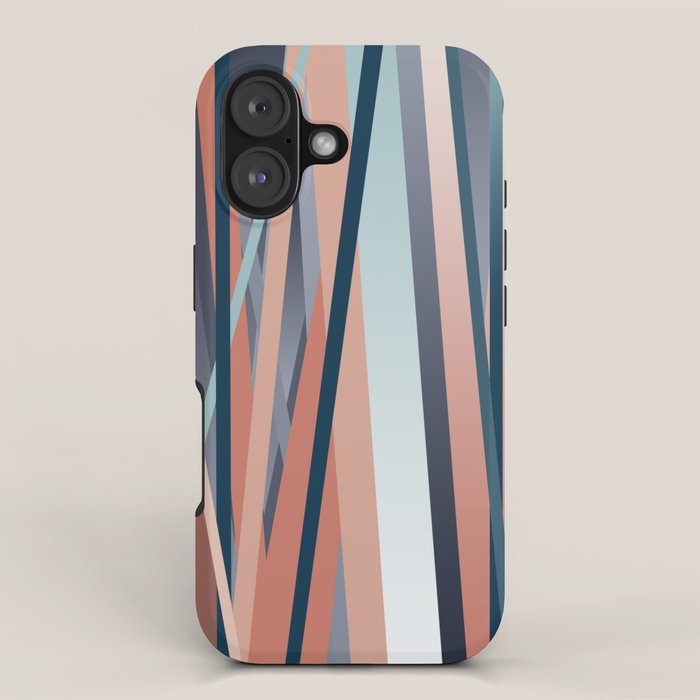 Stripes Abstract, Navy, Teal, Coral Pink iPhone Case Gallery Image 1