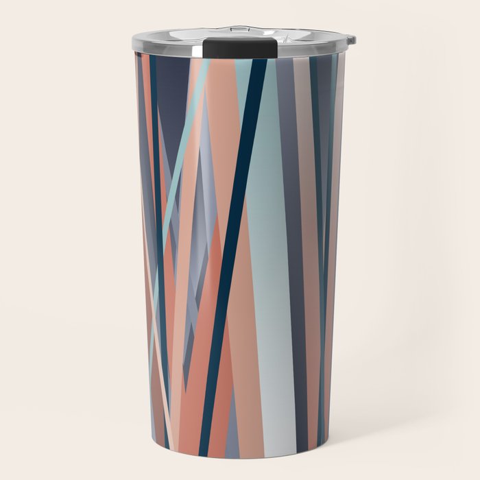 Stripes Abstract, Navy, Teal, Coral Pink Travel Mug Gallery Image 1