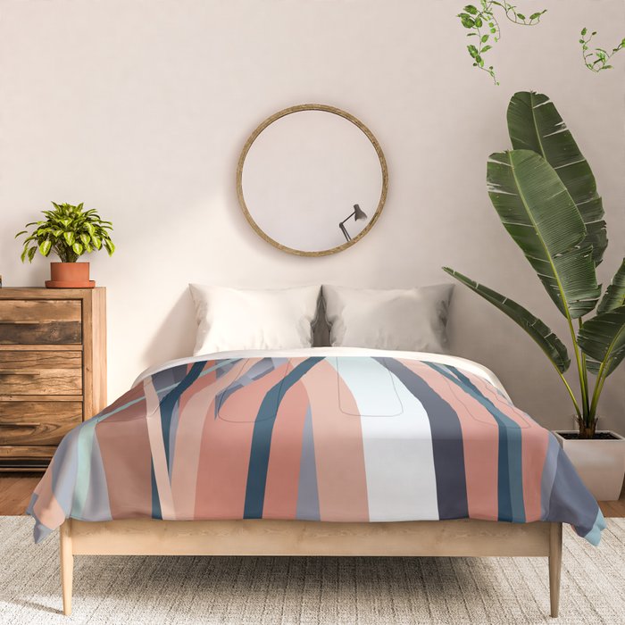 Stripes Abstract, Navy, Teal, Coral Pink Comforter Gallery Image 3