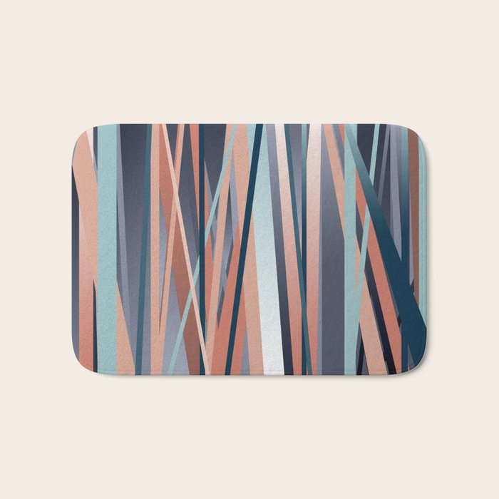 Stripes Abstract, Navy, Teal, Coral Pink Bath Mat Gallery Image 1