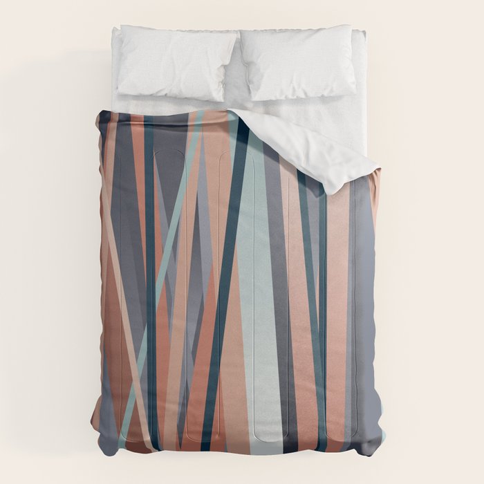 Stripes Abstract, Navy, Teal, Coral Pink Comforter Gallery Image 6