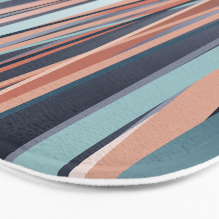 Stripes Abstract, Navy, Teal, Coral Pink Bath Mat Gallery Image 3