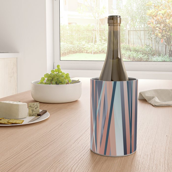 Stripes Abstract, Navy, Teal, Coral Pink Wine Chiller Gallery Image 4
