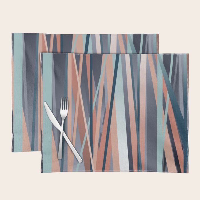 Stripes Abstract, Navy, Teal, Coral Pink Placemat Gallery Image 1