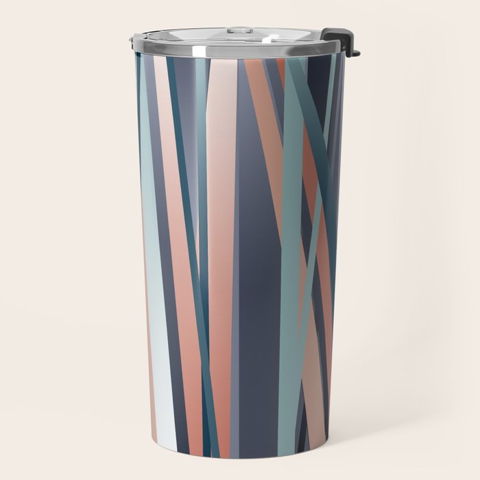 Stripes Abstract, Navy, Teal, Coral Pink Travel Mug Gallery Image 2