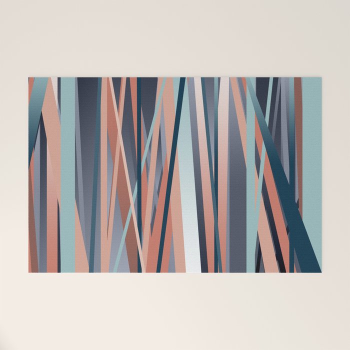 Stripes Abstract, Navy, Teal, Coral Pink Welcome Mat Gallery Image 1