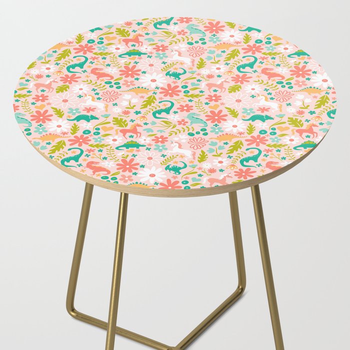 Dinosaurs + Unicorns in Pink + Teal Side Table Gallery Image 2