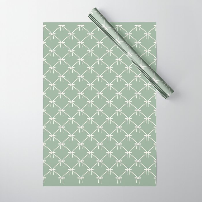 Bows & Ribbons Pattern XXVII Sage Green Wrapping Paper Gallery Image 1