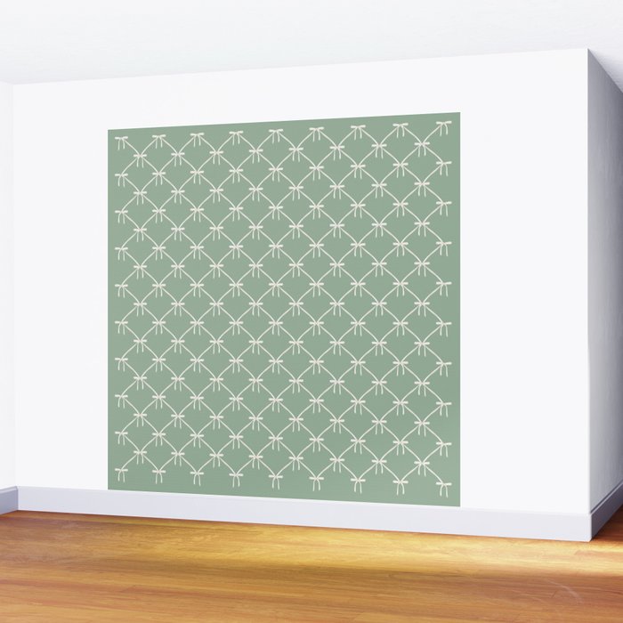 Bows & Ribbons Pattern XXVII Sage Green Wall Mural Gallery Image 2