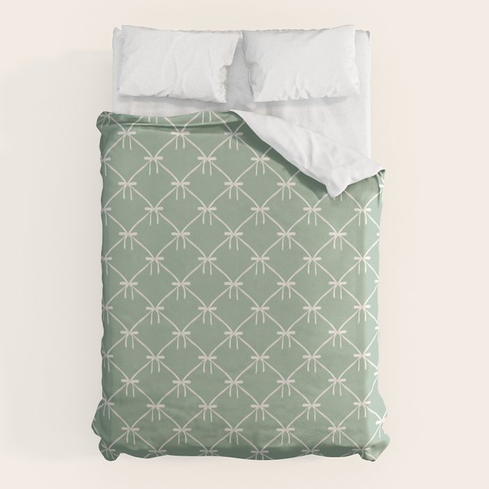 Bows & Ribbons Pattern XXVII Sage Green Duvet Cover Gallery Image 1