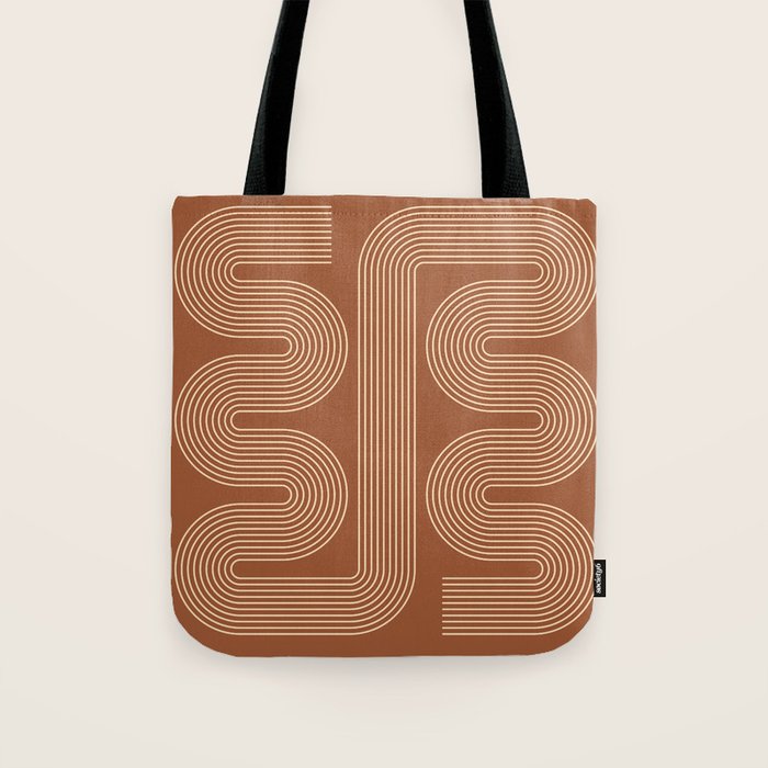 Geometric Lines in Terracotta and Beige 76 (Mid century Midern Rainbow Abstract) Tote Bag Gallery Image 1