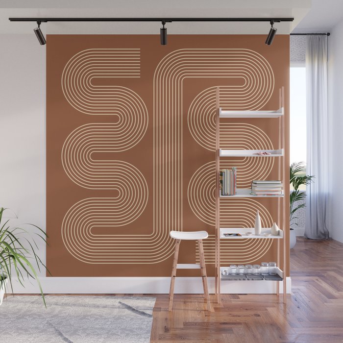 Geometric Lines in Terracotta and Beige 76 (Mid century Midern Rainbow Abstract) Wall Mural Gallery Image 1