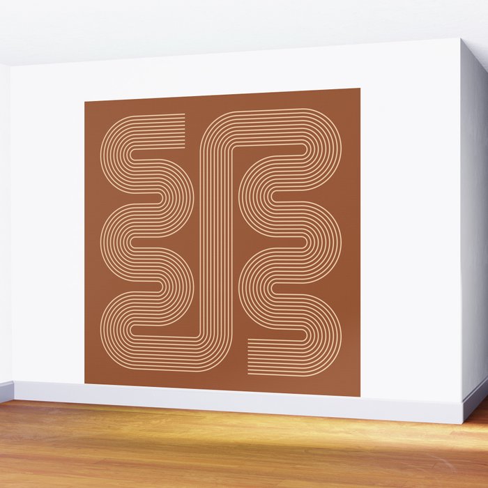 Geometric Lines in Terracotta and Beige 76 (Mid century Midern Rainbow Abstract) Wall Mural Gallery Image 2