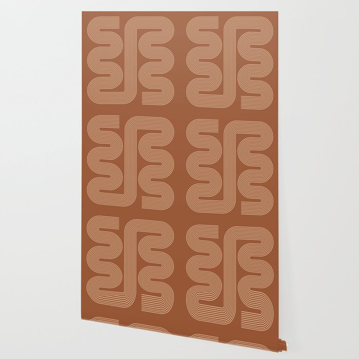Geometric Lines in Terracotta and Beige 76 (Mid century Midern Rainbow Abstract) Wallpaper Gallery Image 2