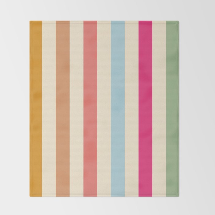 Retro French Rainbow Stripes Throw Blanket Gallery Image 2