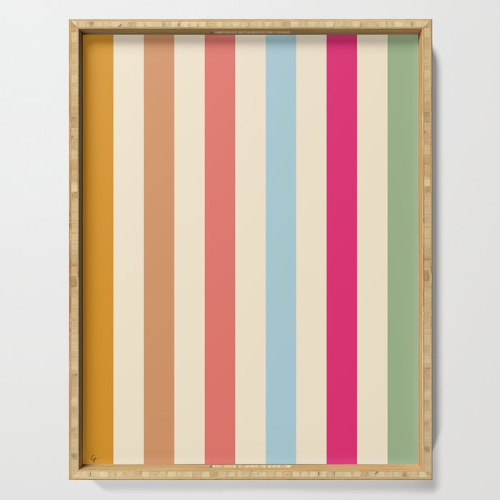 Retro French Rainbow Stripes Serving Tray Gallery Image 1