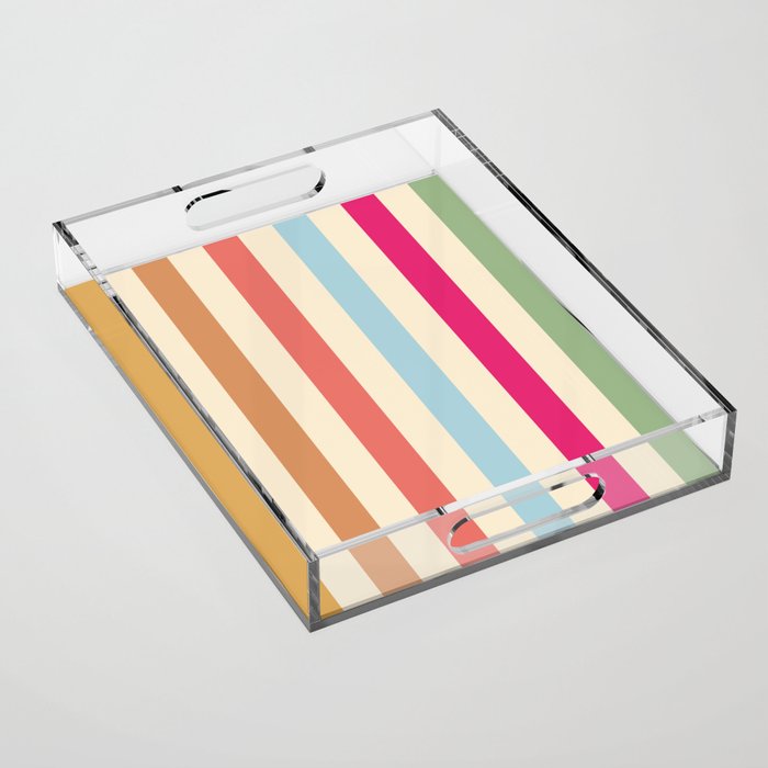 Retro French Rainbow Stripes Acrylic Tray Gallery Image 1