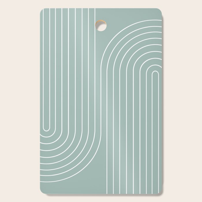 Minimal Line Curvature VII Sage Green Mid Century Modern Arch Abstract Cutting Board Gallery Image 1