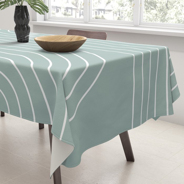 Minimal Line Curvature VII Sage Green Mid Century Modern Arch Abstract Tablecloth Gallery Image 3