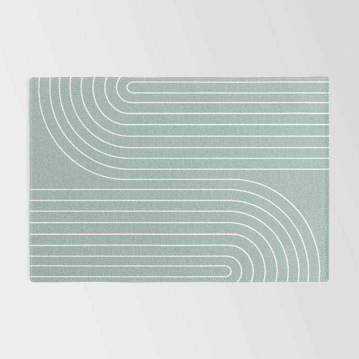 Minimal Line Curvature VII Sage Green Mid Century Modern Arch Abstract Rug Gallery Image 2