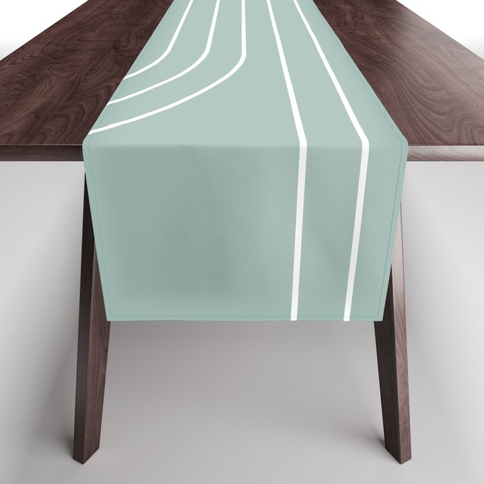 Minimal Line Curvature VII Sage Green Mid Century Modern Arch Abstract Table Runner Gallery Image 1