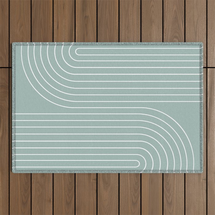Minimal Line Curvature VII Sage Green Mid Century Modern Arch Abstract Outdoor Rug Gallery Image 1