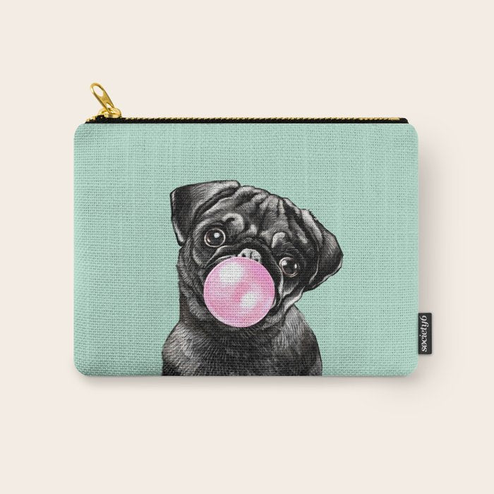 Bubble Gum Black Pug in Green Carry All Pouch Gallery Image 1