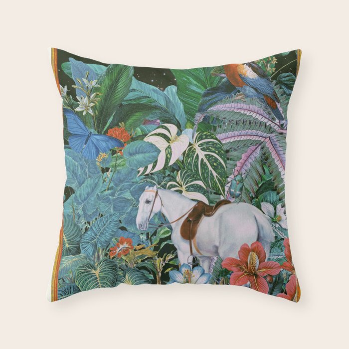 Botania I - Tropical Vintage Style Botanical Collage Throw Pillow Gallery Image 1