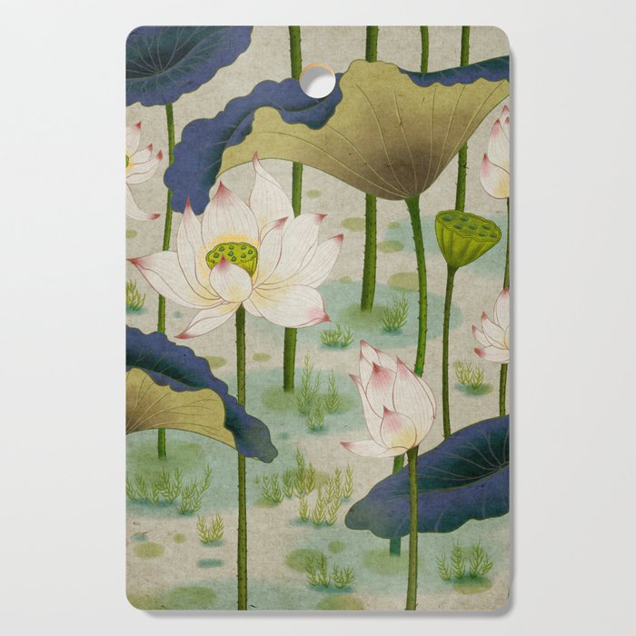 Lotus Flowers B - Minhwa-Korean Traditional/Folk Art Cutting Board