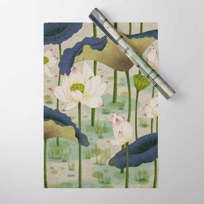 Lotus flowers B - Minhwa-Korean traditional/folk art Wrapping Paper Gallery Image 1