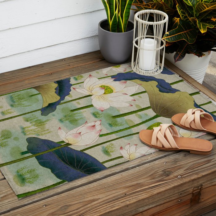 Lotus flowers B - Minhwa-Korean traditional/folk art Outdoor Rug Gallery Image 2