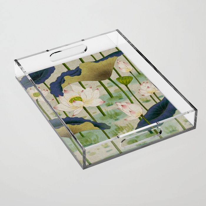 Lotus flowers B - Minhwa-Korean traditional/folk art Acrylic Tray Gallery Image 1