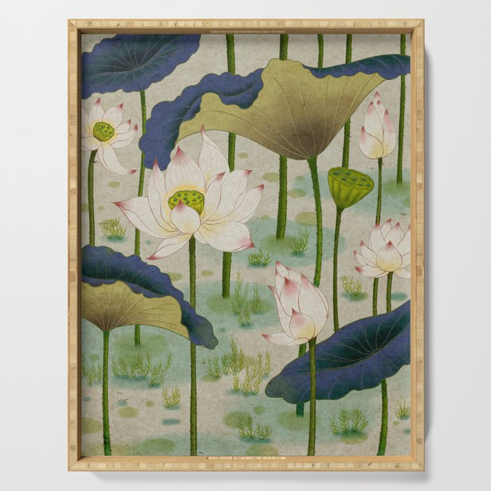 Lotus flowers B - Minhwa-Korean traditional/folk art Serving Tray Gallery Image 1