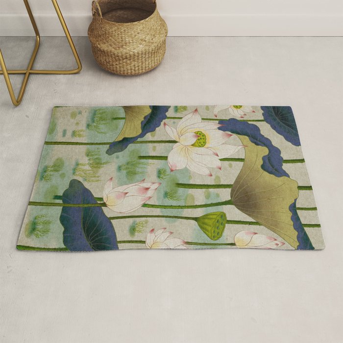 Lotus flowers B - Minhwa-Korean traditional/folk art Rug Gallery Image 1