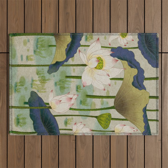 Lotus flowers B - Minhwa-Korean traditional/folk art Outdoor Rug Gallery Image 1