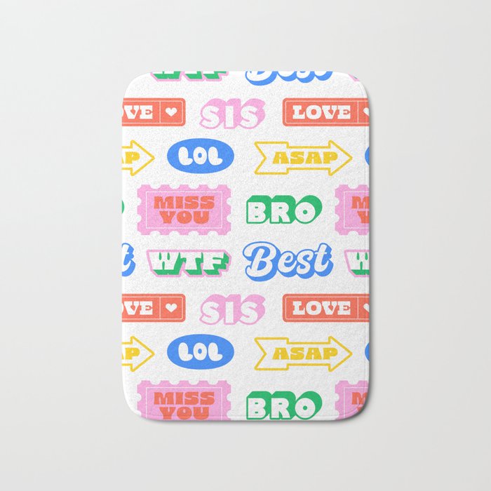 Retro funny sticker quote label pattern Bath Mat Gallery Image 1
