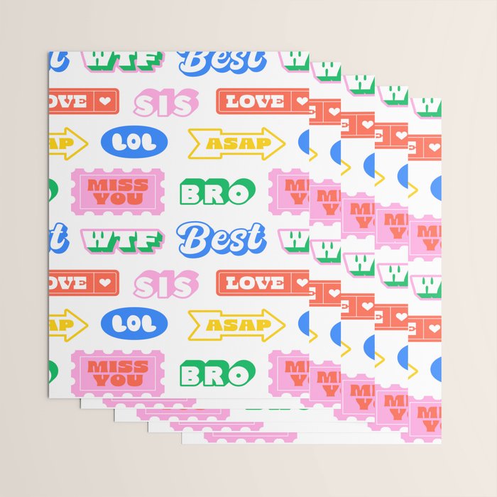 Retro funny sticker quote label pattern Wrapping Paper Gallery Image 3