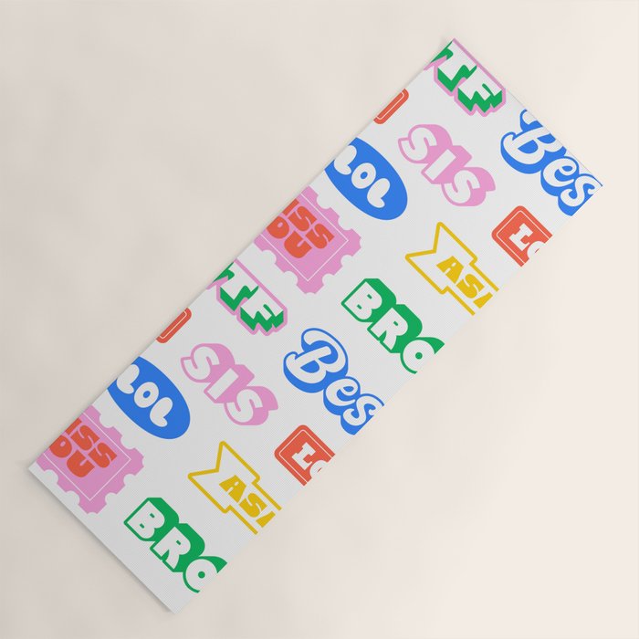 Retro funny sticker quote label pattern Yoga Mat Gallery Image 1