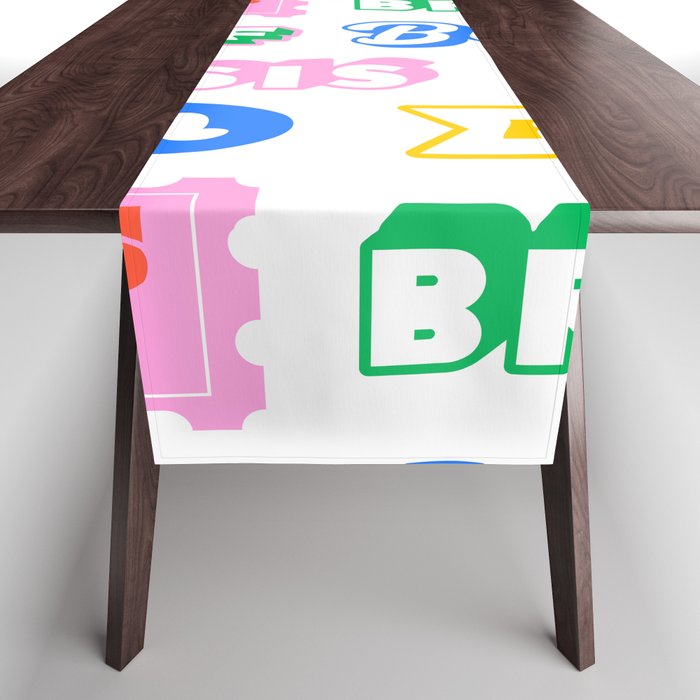 Retro funny sticker quote label pattern Table Runner Gallery Image 1