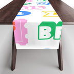Retro funny sticker quote label pattern Table Runner Gallery Image 1