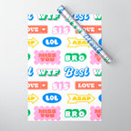 Retro funny sticker quote label pattern Wrapping Paper Gallery Image 1