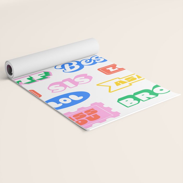 Retro funny sticker quote label pattern Yoga Mat Gallery Image 2