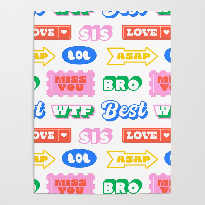 Retro funny sticker quote label pattern Poster Gallery Image 4