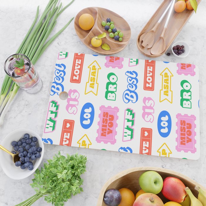 Retro funny sticker quote label pattern Cutting Board Gallery Image 2