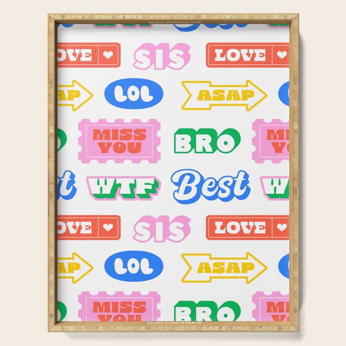 Retro funny sticker quote label pattern Serving Tray Gallery Image 1