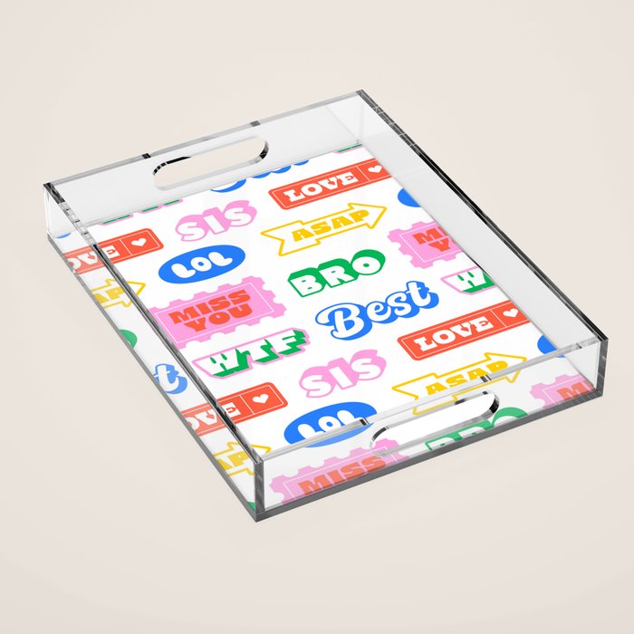 Retro funny sticker quote label pattern Acrylic Tray Gallery Image 1