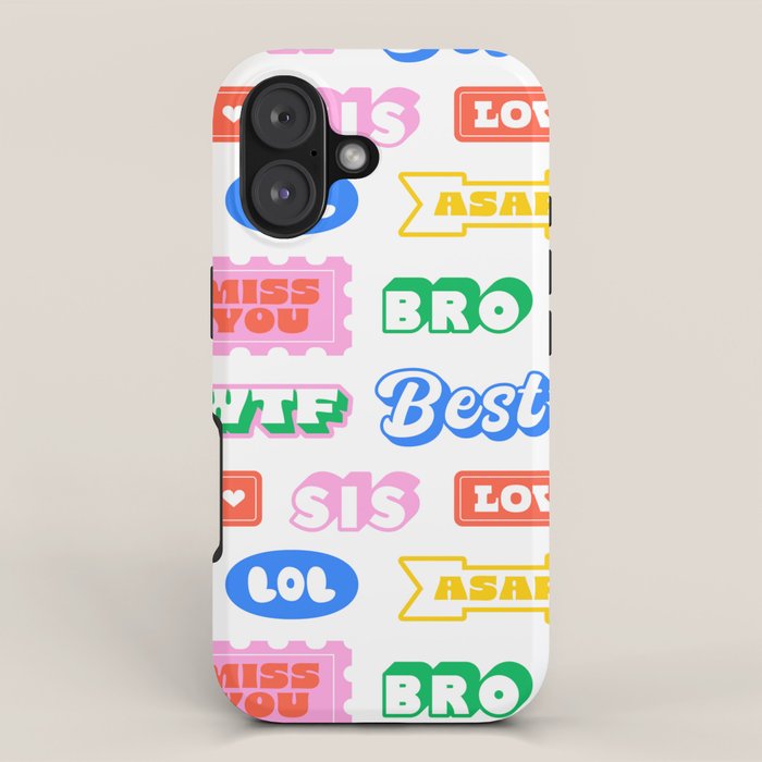 Retro funny sticker quote label pattern iPhone Case Gallery Image 1