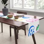 Retro funny sticker quote label pattern Table Runner Gallery Image 2