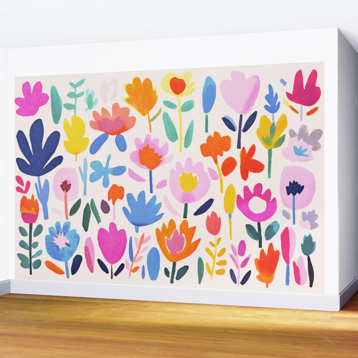 Multicolor Groovy Matisse Summer Flower Garden Wall Mural Gallery Image 2